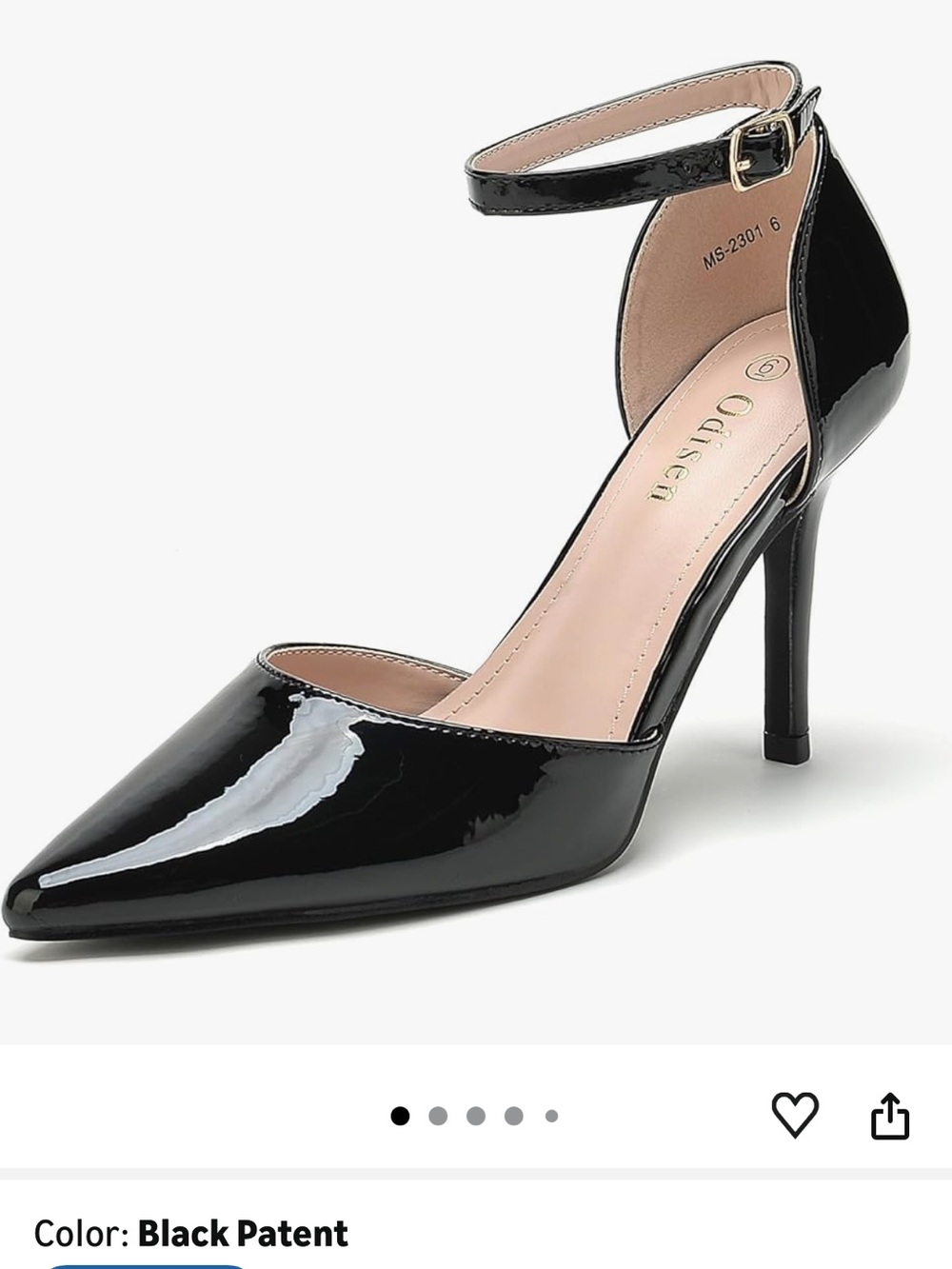 Black Patent Pointed Toe Ankle Strap Pump